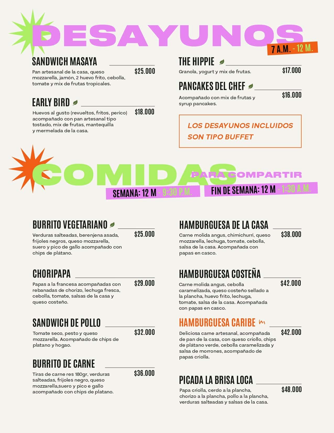 Sandwich desayuno, opciones variadas con ingredientes frescos y tropicales, ideal para comenzar el día en Masaya Experience. Incluye diferentes tipos de panes, quesos, frutas y acompañamientos en un a.