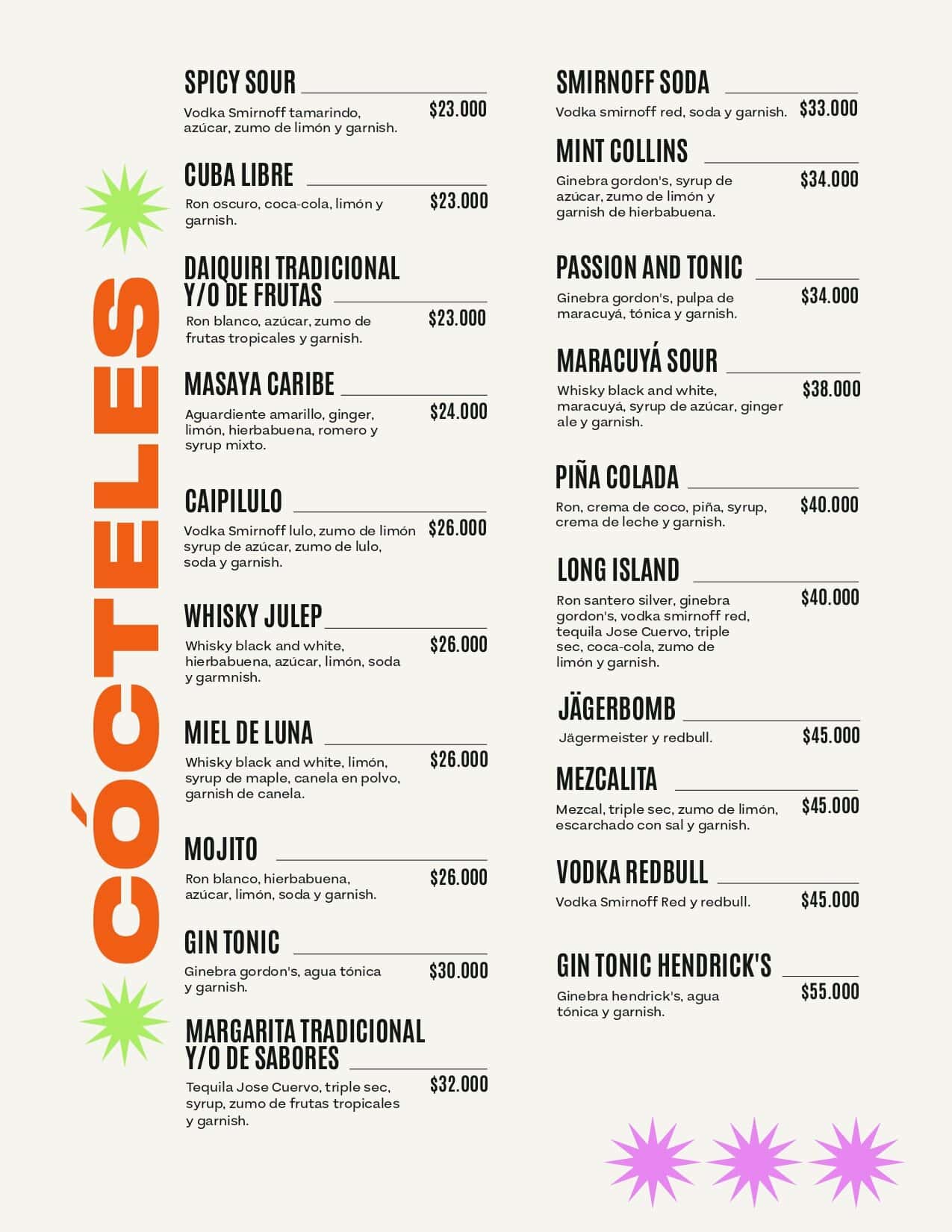 Cuba libre, ron, cola, limón y garnis.