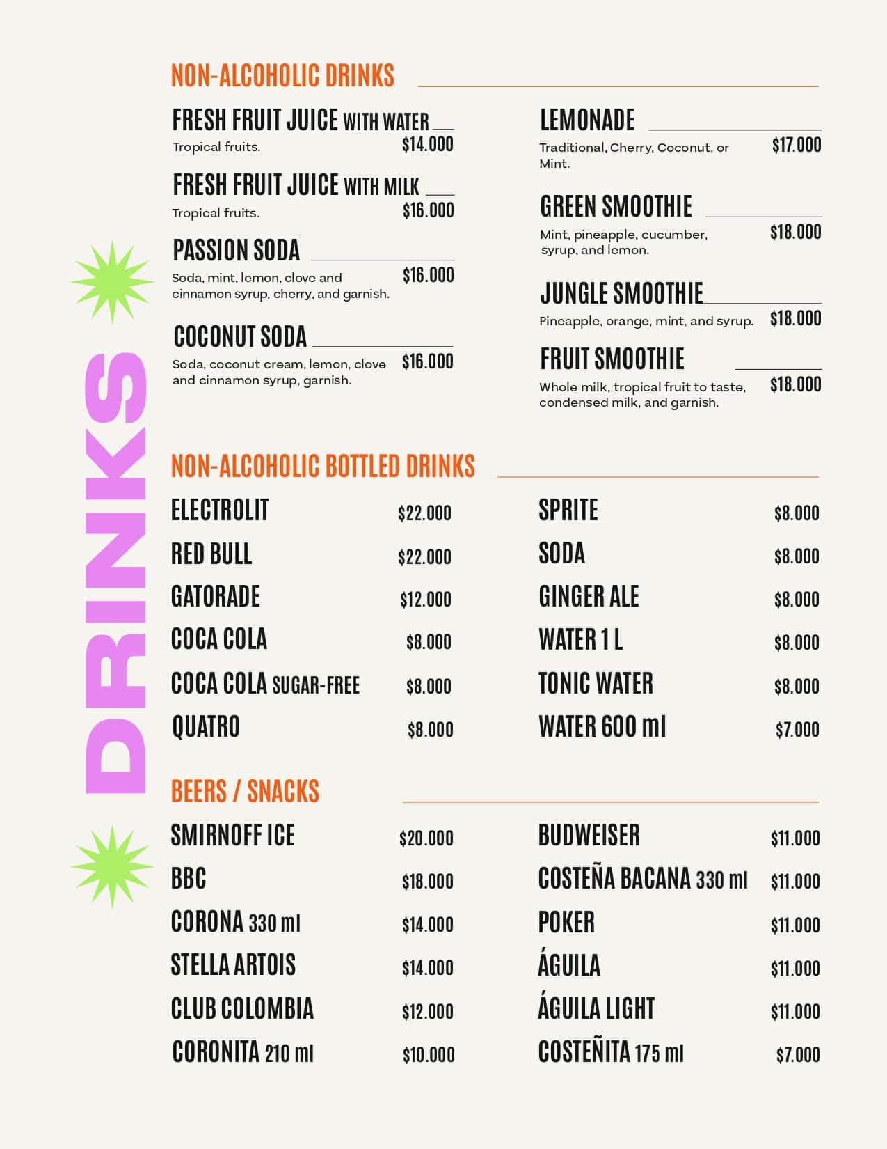 Refrescos naturales y bebidas sin alcohol en Masaya. Variedad de jugos, sodas, aguas y bebidas energéticas para disfrutar en un ambiente relajado y acogedor. Perfecto para acompañar tu estadía con sabores refrescantes.