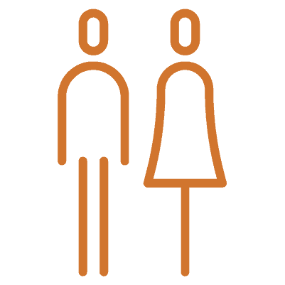 Sencillo icono de una pareja, un hombre y una mujer, representados con líneas minimalistas y en color marrón.