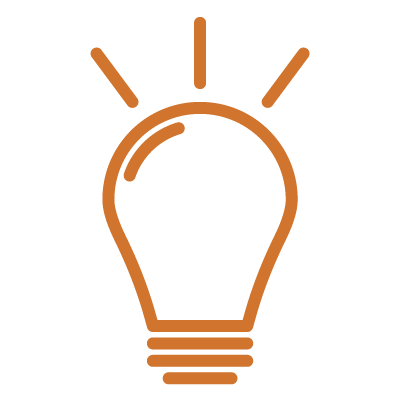 Ilustración de una bombilla de luz en color marrón, simbolizando ideas y creatividad en M.